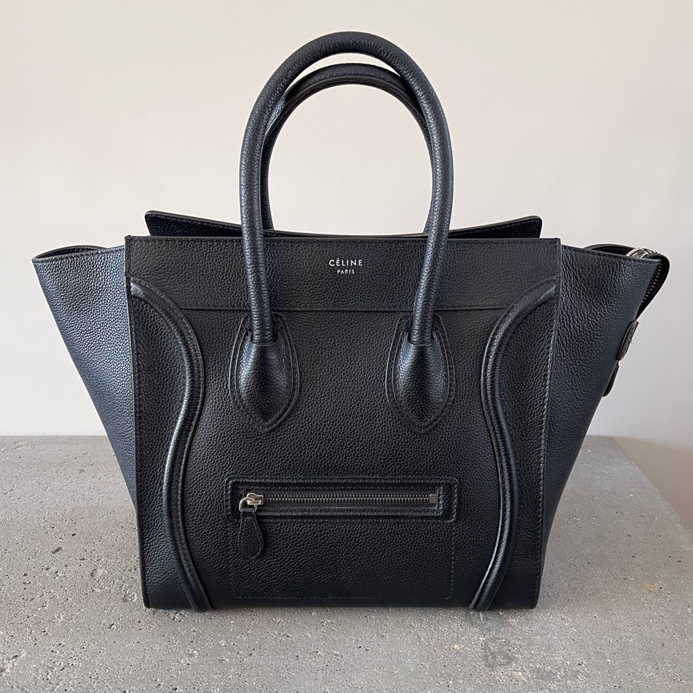 CELINE MINI LUGGAGE in Drummed Calfskin - Black with Silver Hardware